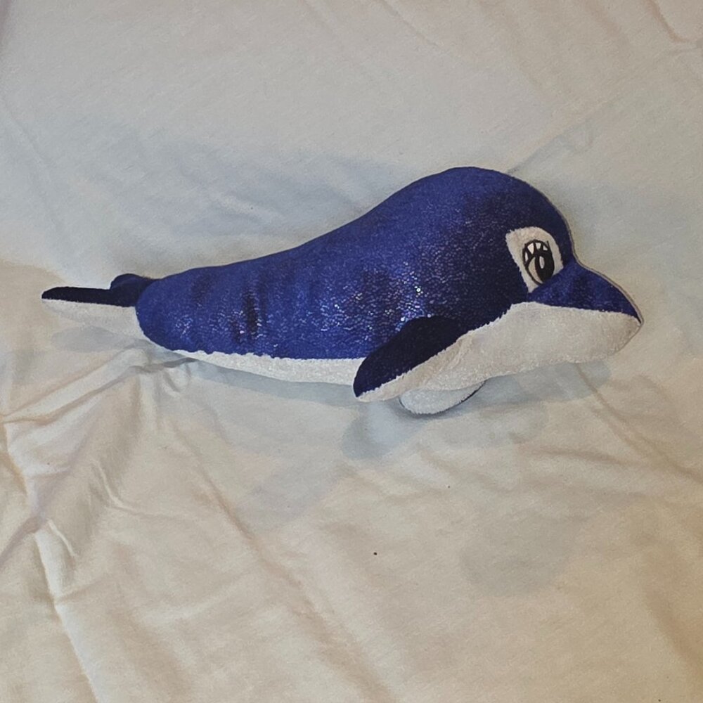Sparkly Blue Dolphin Plush Toy Stuffed Animal Plushie